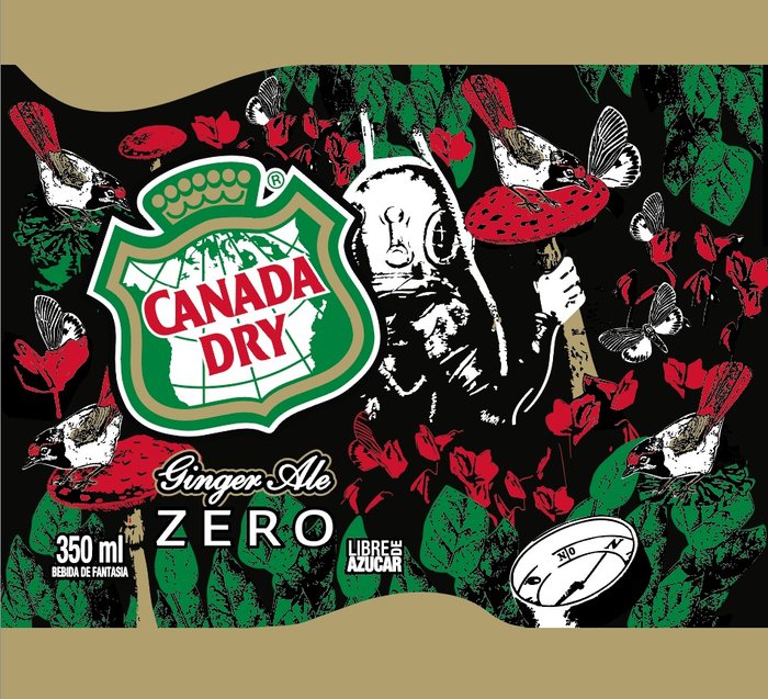 Etiqueta Ginger Ale Zero con hongos